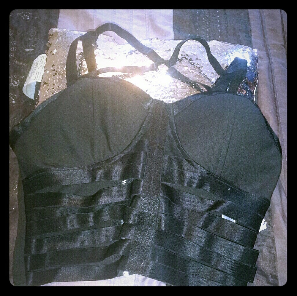 Black cage bustier crop top
